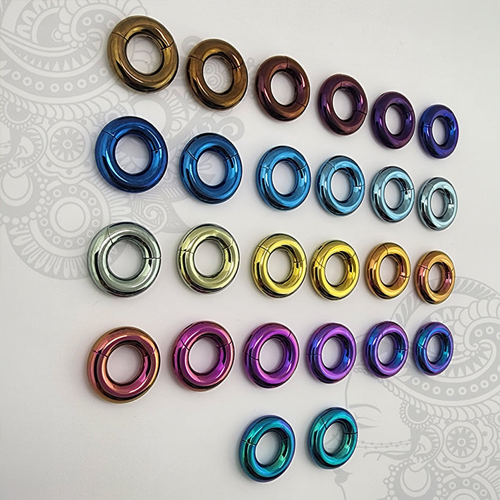 Handmade thick titanium hinged segment clicker hoop - Anodised Colour Finish - large gauge septum nose ring ear piercing (1pc)