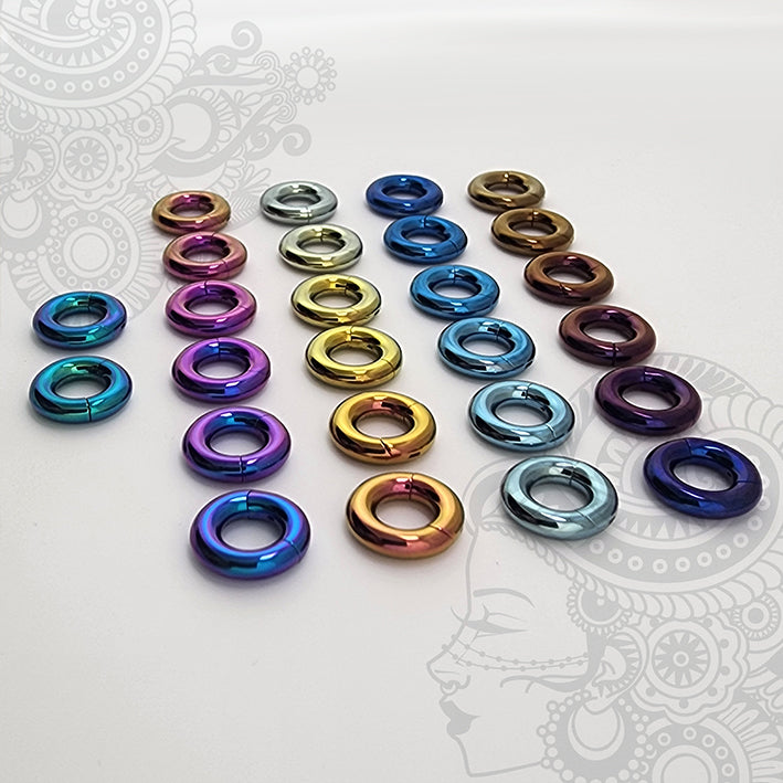 Handmade thick titanium hinged segment clicker hoop - Anodised Colour Finish - large gauge septum nose ring ear piercing (1pc)